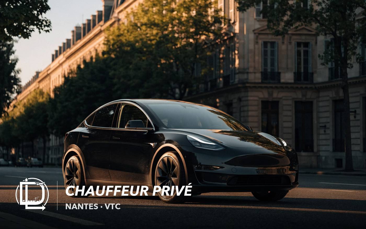 Tesla Model Y noire circulant dans une rue de Nantes
